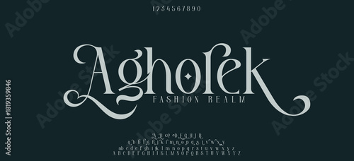 Classic typography elegant. Lettering minimal fashion designs. Alphabet uppercase, ampersand, ligatures. Vector illustration word.