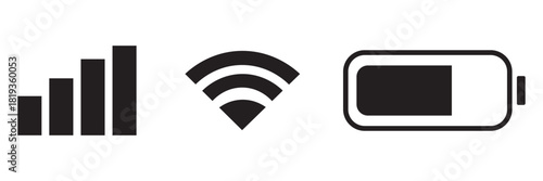 Mobile phone status bar icon set. Phone signal, wi-fi and battery icon. Smartphone status bar phone signal, wi-fi and battery icon for app, ui and web. Vector for mobile phone. 