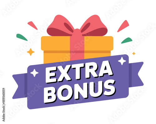 A gift box with a ribbon displays the text 'EXTRA BONUS' with festive confetti.