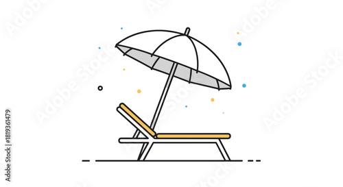 A minimalist illustration of a beach umbrella and a lounge chair, symbolizing summer vacation and relaxation.