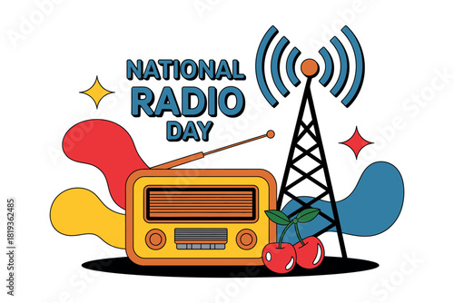 National Radio Day is celebrated with vintage radio and broadcast tower