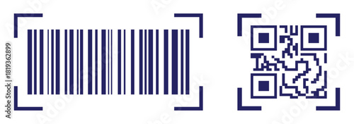 Barcodes and QR code label Collection.  digital bar code and retail pricing bars labeling. QR code icon collections. Vector illustration.