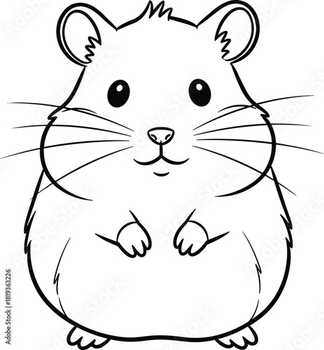 Cartoon hamster outline, cute rodent, black and white, coloring page, children’s activity, animal drawing, flat vector illustration