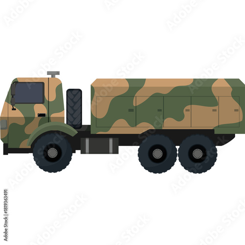 Pixel Art Military Truck Camouflage Pattern Side View Transparent Background