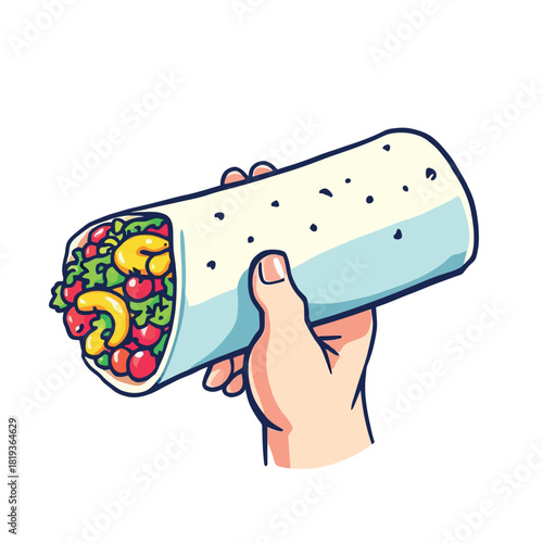 Vsai hand holding a delicious healthy fresh burrito wrap