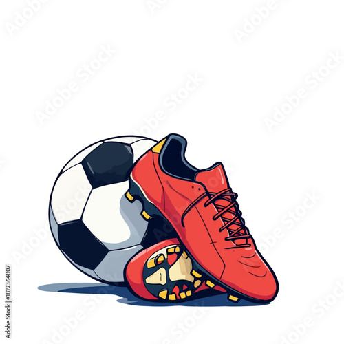 Vsai soccer ball and red cleats for playing sport