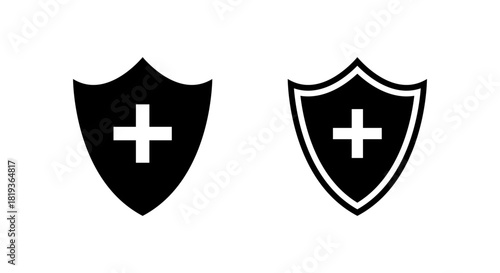 Shield icon with medical cross. Healthcare protection symbol. Immune system sign