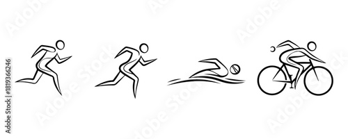 Four minimalist icons representing running, swimming, and cycling, perfect for sports or fitness applications