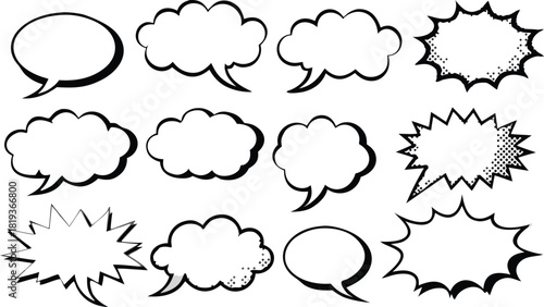Collection of comic speech, thought, and burst bubbles for dialog, ideas, and impact messages