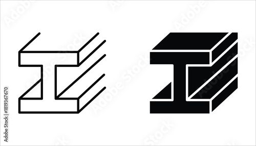 T-beam icons set, of vector icons isolated on a white background.
