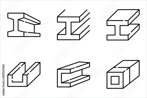 T-beam icons set, of vector icons isolated on a white background.