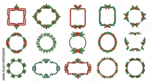 Collection of decorative frames adorned with leaves and berry embellishments