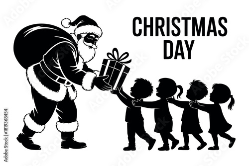 Santa Claus delivers gifts to children on Christmas Day, a heartwarming tradition.