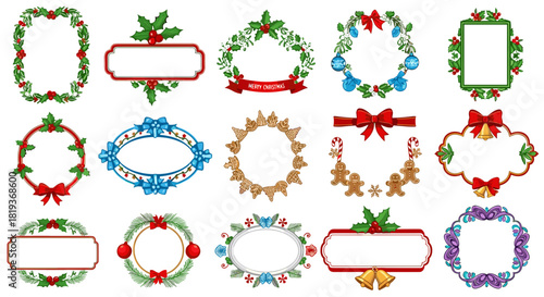 Collection of assorted christmas themed decorative frames and borders set