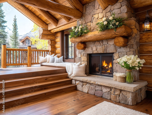 warm rustic cabin fireplace