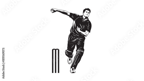 Cricket bowler vector illustration action pose isolated on white background for sports design and advertising