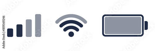 Mobile phone status bar icons wifi, signal, and battery indicators. Status bar icon. Status bar phone icon vector illustration. Set of android status bar icon vector set. Smartphone notification icon.