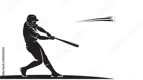 Silhouette of a baseball player swinging a bat vector illustration of a sports action isolated on white background