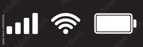 Mobile phone status bar icons wifi, signal, and battery indicators. Status bar icon. Status bar phone icon vector illustration. Set of android status bar icon vector set. Smartphone notification icon.