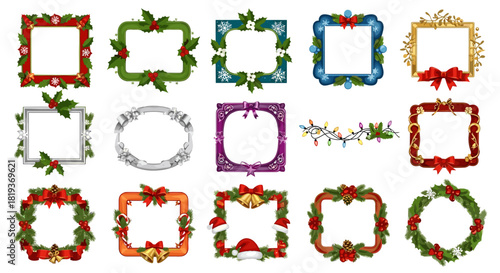Collection of festive christmas and holiday themed decorative picture frames