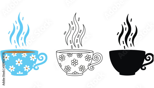 Tea cups vector illustration set hot drink coffee cups design