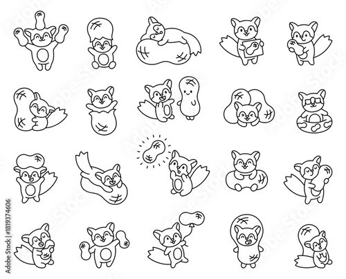 Squirrel and peanut kawaii character set