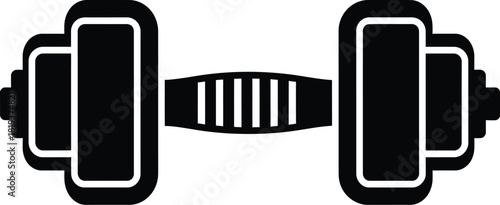 Black silhouette icon of a dumbbell representing weightlifting, strength training, and fitness exercise