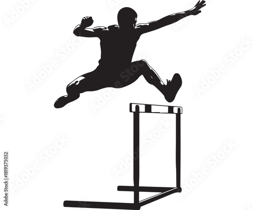 Silhouette of a male athlete jumping over a hurdle vector illustration isolated on white background