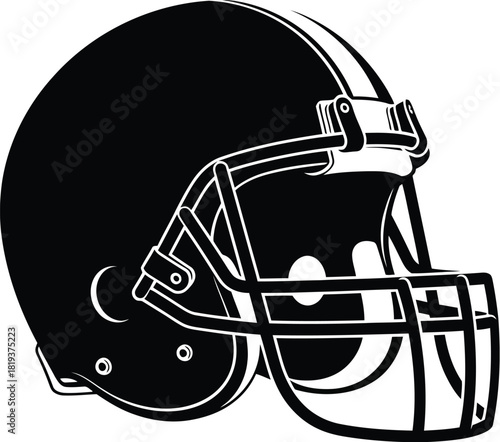 Black and illustration of a classic american football helmet with a face mask