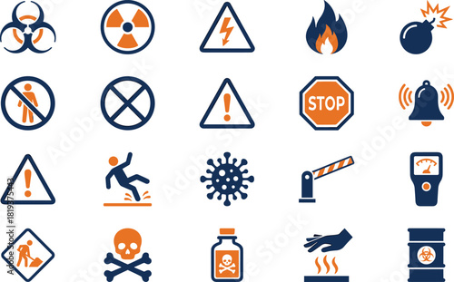 Danger, Hazard, Warning, Safety, Caution, Biohazard, Stop, Alert, Risk, Sign, Icon, Set