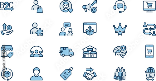 E-commerce, Marketing, Customer, Service, Retail, B2C, Shopping, Delivery, Icon, Outline, Vector, OnlineE-commerce, Marketing, Customer, Service, 