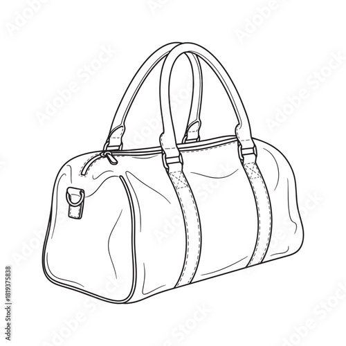 Line art illustration of a duffel bag, perfect for gym, travel, or sports, isolated on