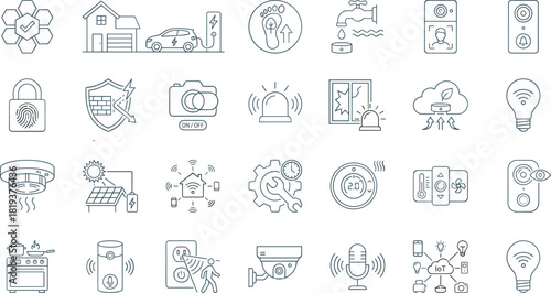 Smart, Home, IoT, Automation, Security, Technology, Internet, Connection, Energy, Outline, Control, Sensor