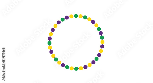 A simple and festive circular frame made from a string of beads in the classic Mardi Gras colors of purple green and gold.