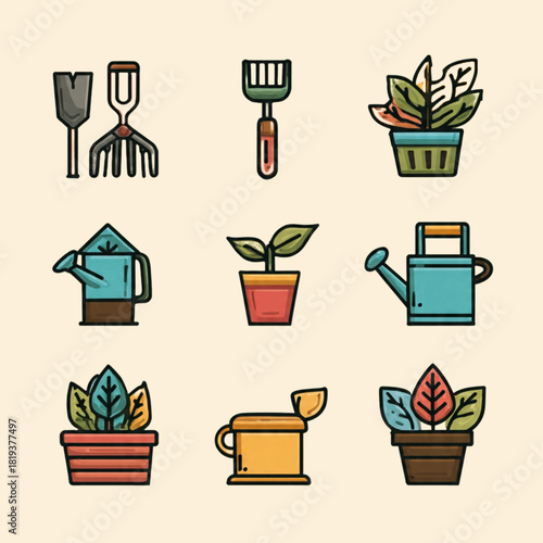 Simple Gardening Tools and Plant Care Flat Vector Pack