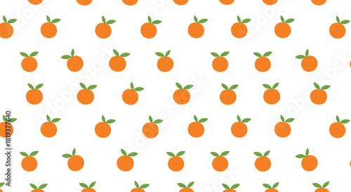 A simple and cute seamless pattern of small orange fruits with green leaves creating a fresh and fun background design.
