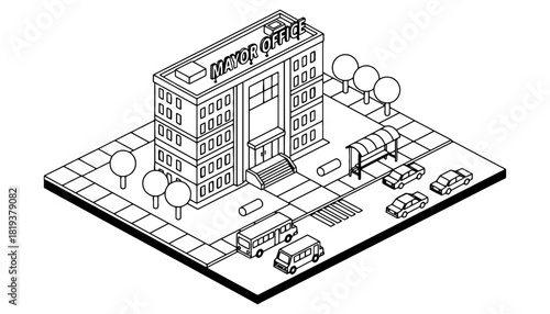 Isometric mayor office building city town hall graphic design