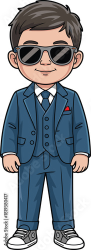 Boy wearing a suit and glasses 