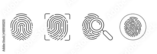 Fingerprint liner icon set. Access, identity verification and security scan vector pack