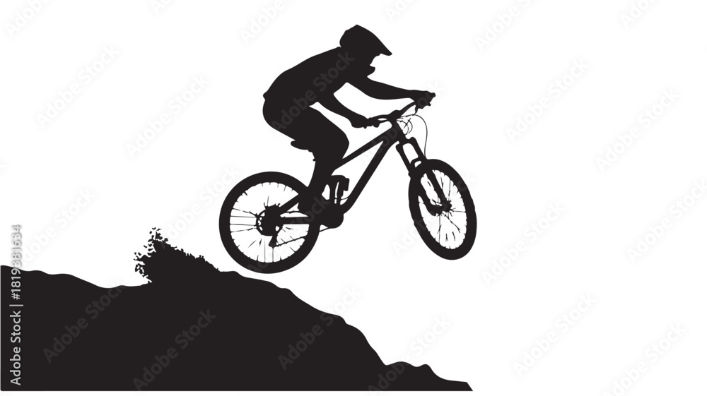 Obraz premium Silhouette of a mountain biker jumping extreme sport vector illustration isolated on white background