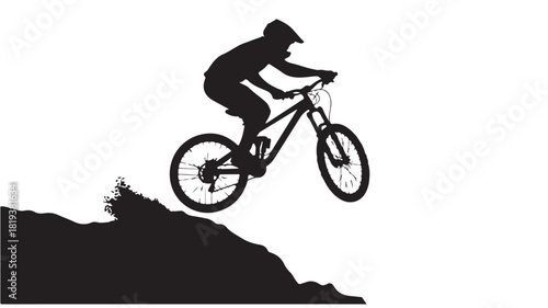 Silhouette of a mountain biker jumping extreme sport vector illustration isolated on white background