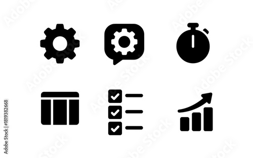 Simple silhouette icons for business and productivity