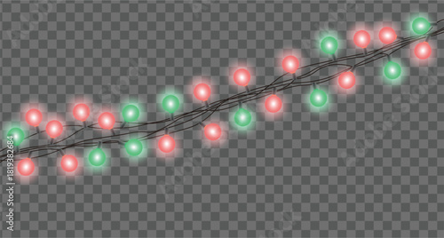 A string of christmas lights with red and green bulbs creates a festive atmosphere for the holiday season celebration