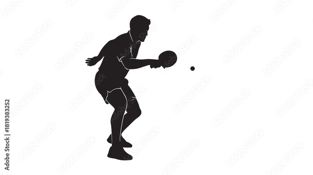 Naklejka premium Silhouette of a table tennis player serving vector illustration of an athlete in action isolated on white background