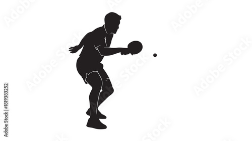 Silhouette of a table tennis player serving vector illustration of an athlete in action isolated on white background