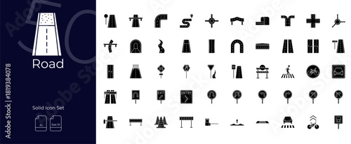 Road Solid Editable Icons set