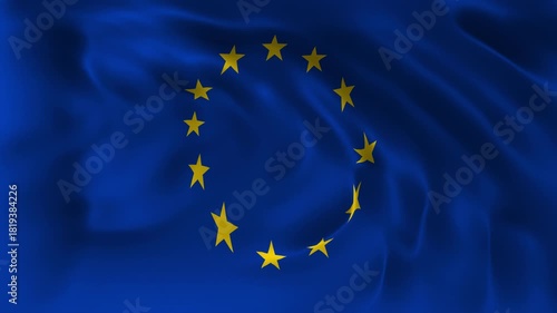 Realistic Europe flag waving in a seamless loop with detailed fabric texture perfect for European Union Day, EU celebrations, official events, government videos, cultural projects and 4K flag visuals