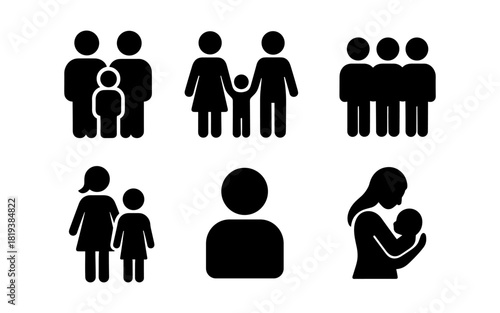 Family silhouettes collection: parents, children, relationships