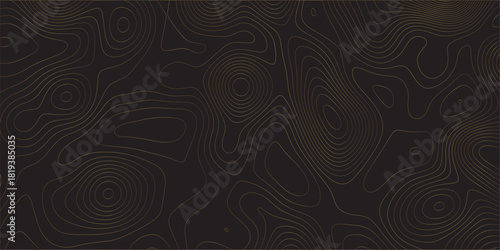 Abstract black on golden background Topographic line map pattern. Contour elevation topographic and textured Background Modern design with black background with topographic wavy patted.	