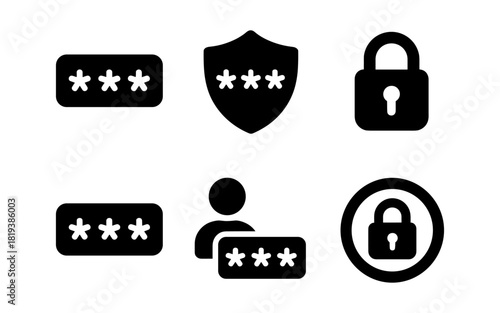 Secure icons set: password protection and lock symbols for digital security